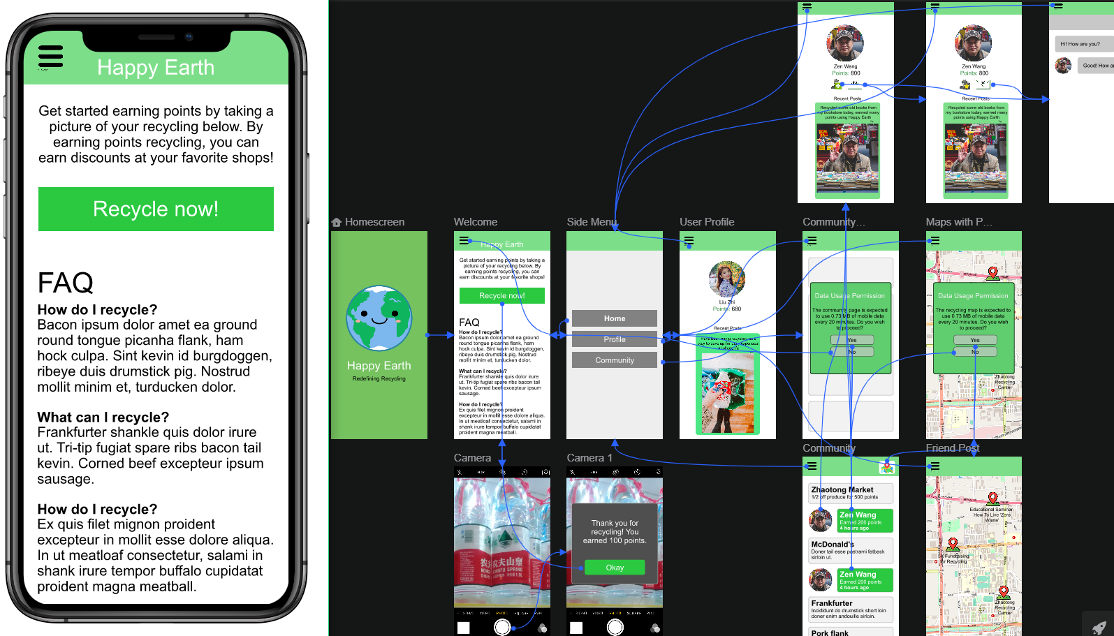 A screenshot of the user interface I designed for my Happy Earth human-computer interaction project